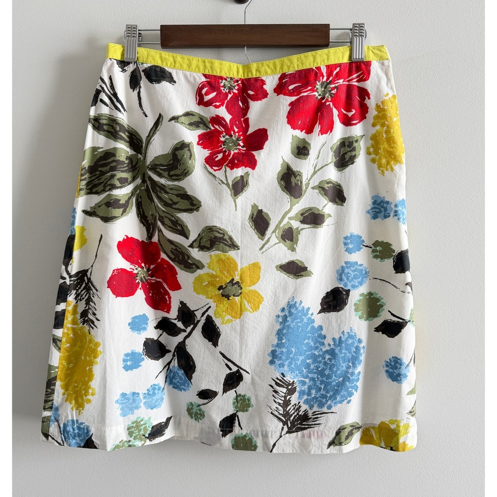 Boden Women White Floral Cotton A-Line Skirt Size US 8R W0578 Red Yellow Blue